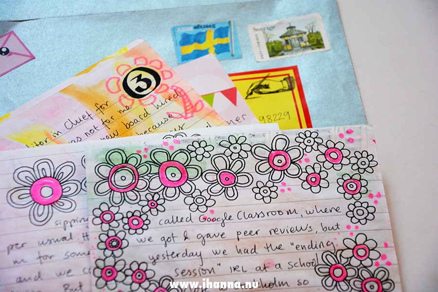 Doodle border on a letter with envelope - on painted paper - all by iHanna