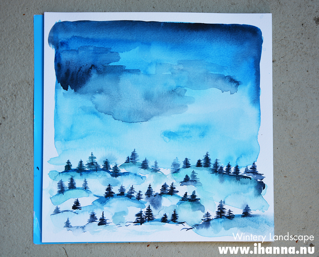Wintery Scene in Watercolor tutorial on Skillshare - painted by iHanna