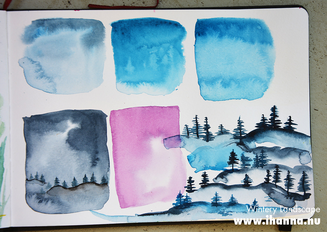 Trial patches in Watercolor tutorial on Skillshare - painted by iHanna