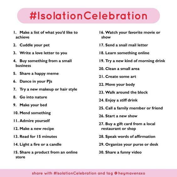 Isolations Celebration 2020 - things to do right now