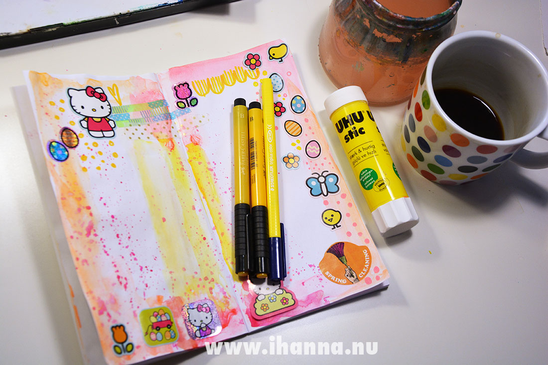 Hello Kitty Sticker book and neon watercolor in my TN journal Randomosity