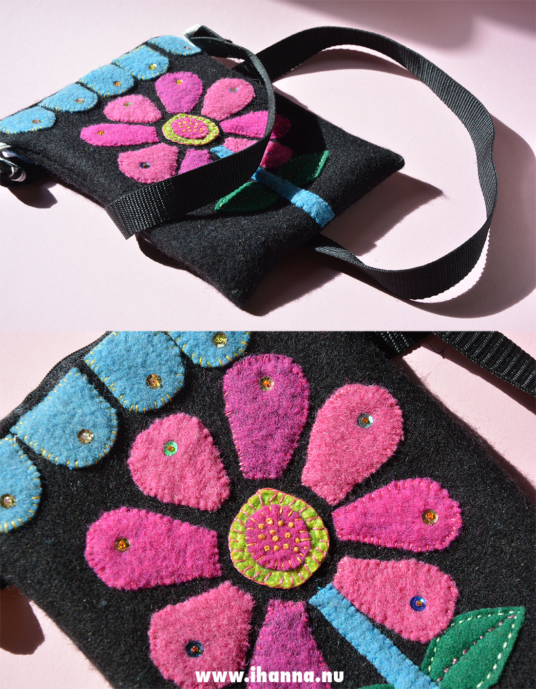 A hand-made wool embroidered handbag by Hanna Andersson aka iHanna