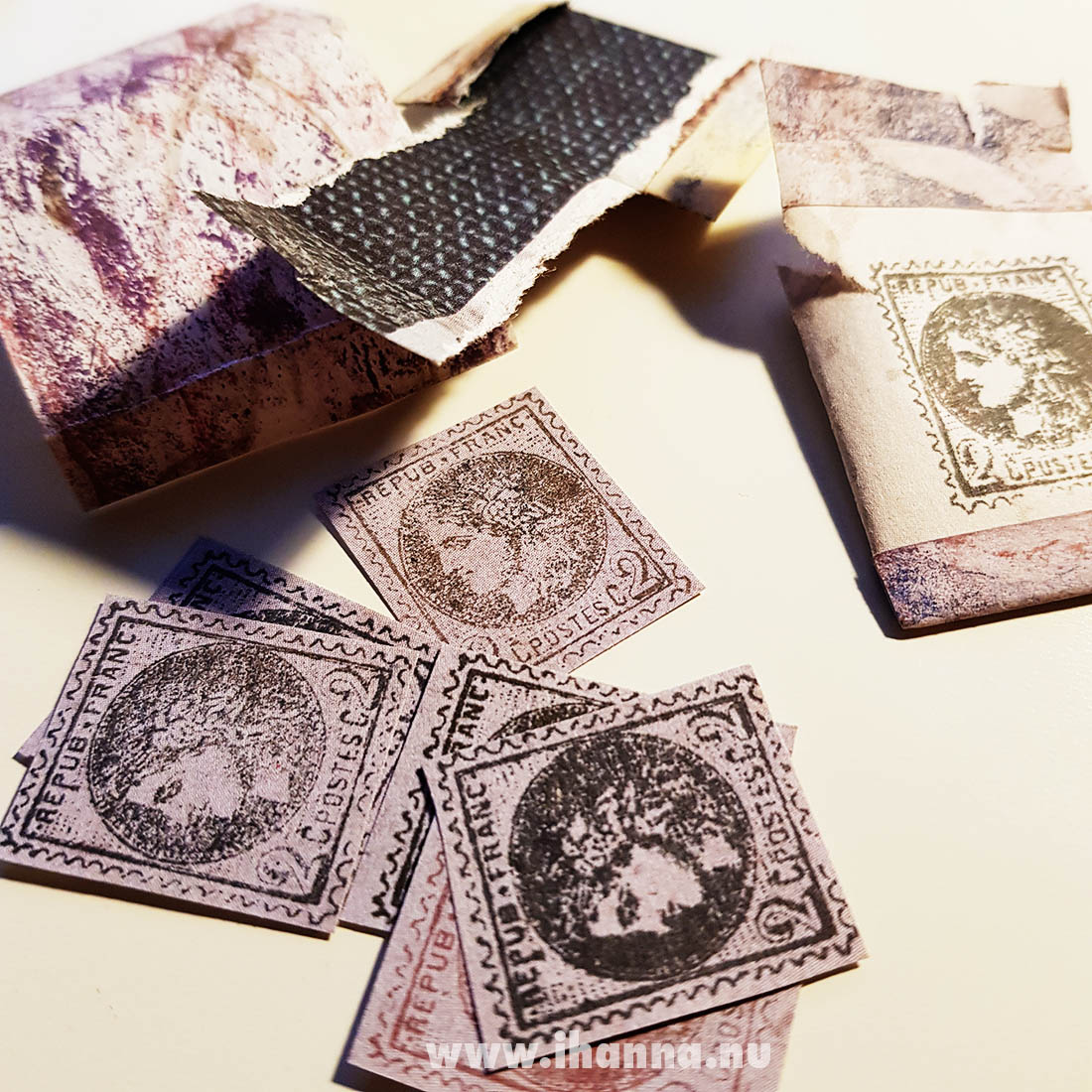 Happy mail mini envelope and contents (stamped stamps) from Franca Maria to iHanna
