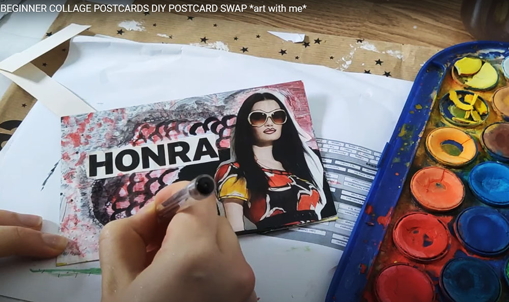 Honra Postcard in the making - RandomCaths video series showing how she makes beginner DIY Postcards