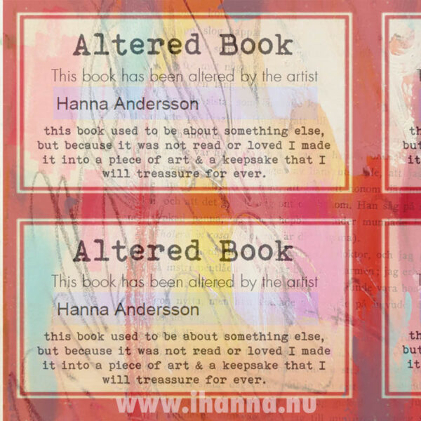 Altered book label example