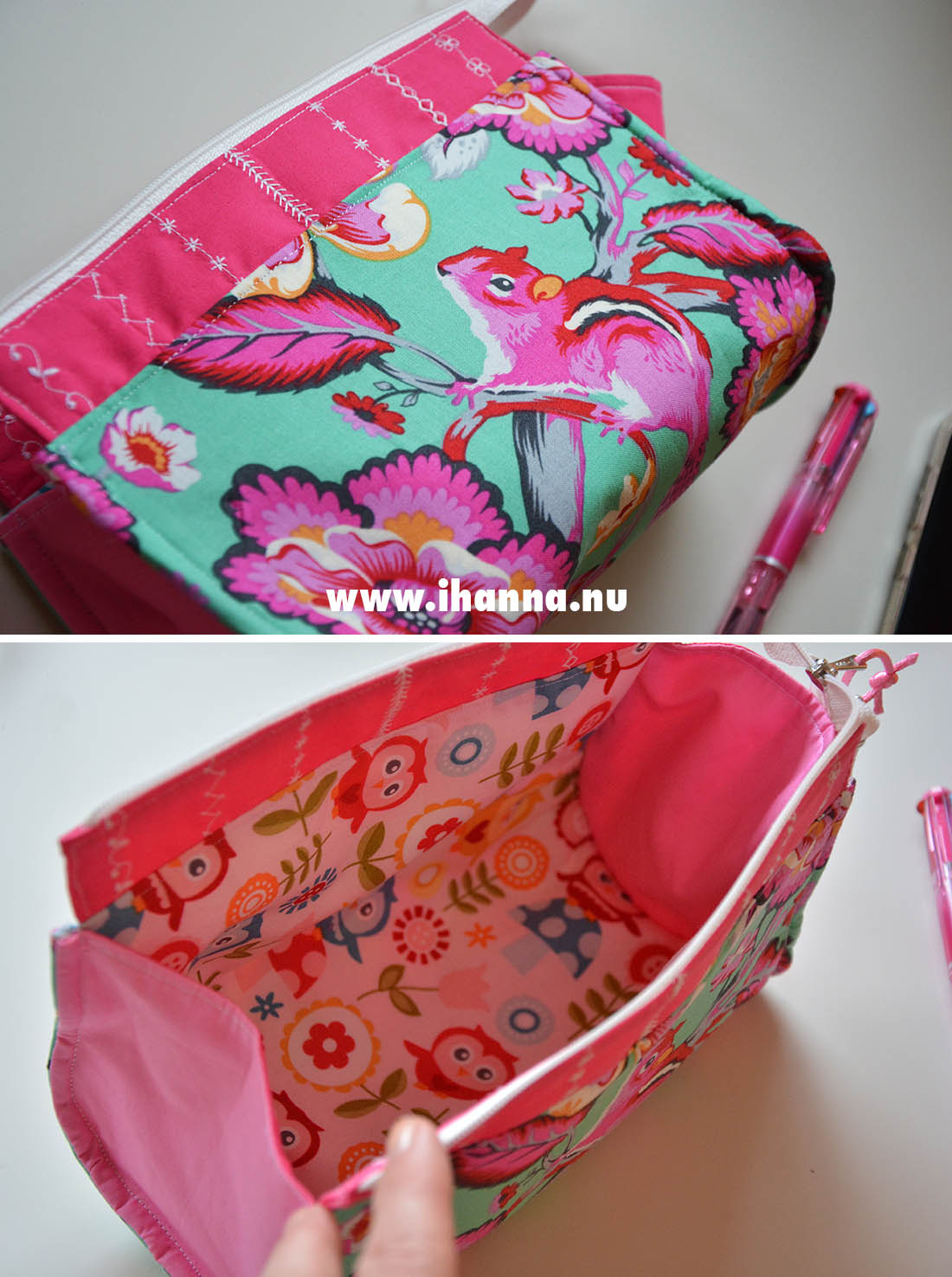 Squirrel pouch outside and owl fabric on the inside - photo copyright Hanna Andersson