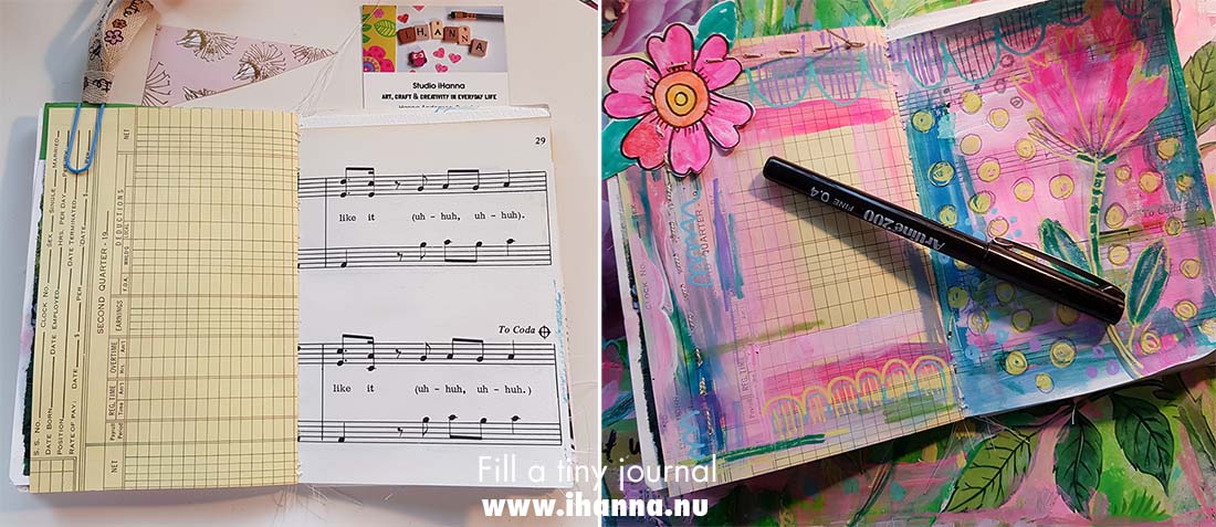 Fill a tiny journal before and after painting and sewing by iHanna