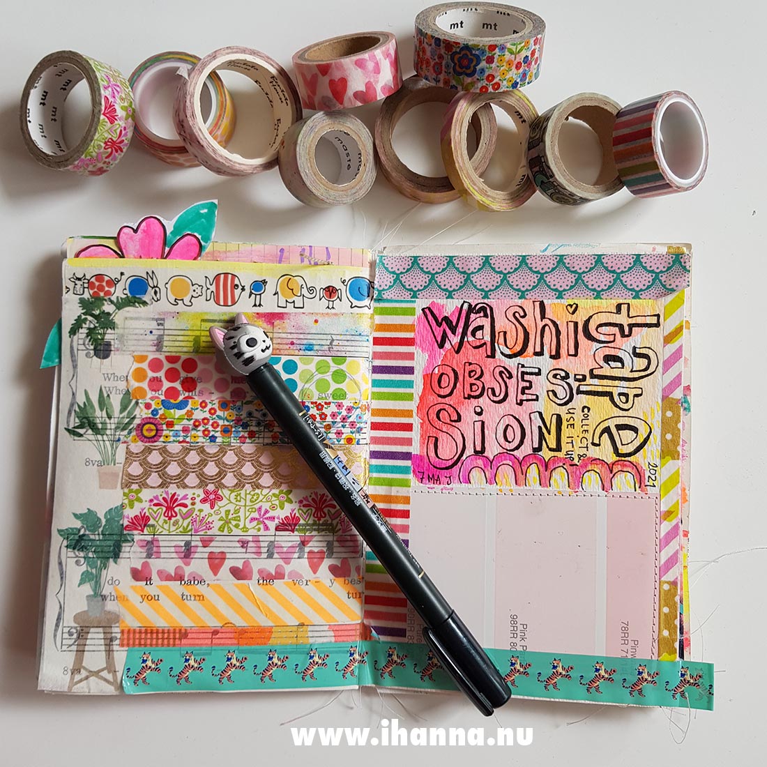 Fill a tiny journal: Washi Tape on an art journal page by iHanna #fillatinyjournal