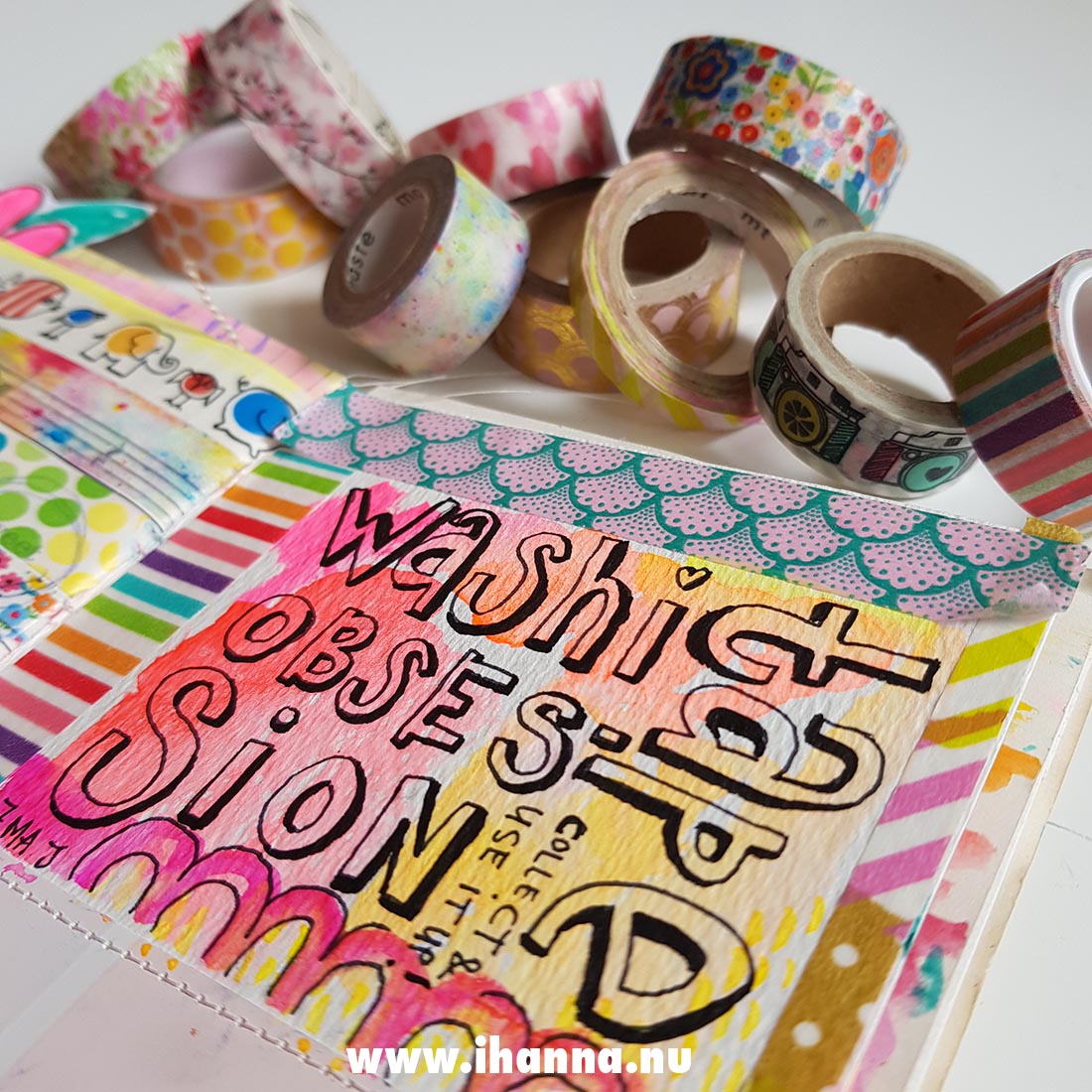 Fill a tiny journal: Washi Tape on an art journal page by iHanna #fillatinyjournal
