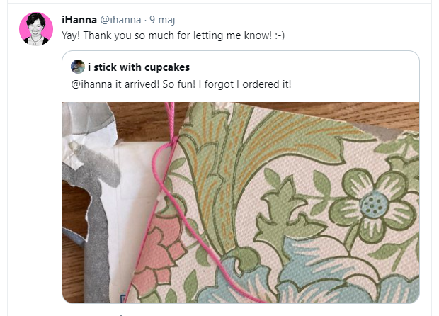 Sarah Louise who ordered a notebook in Studio iHanna's Shop tweets back
