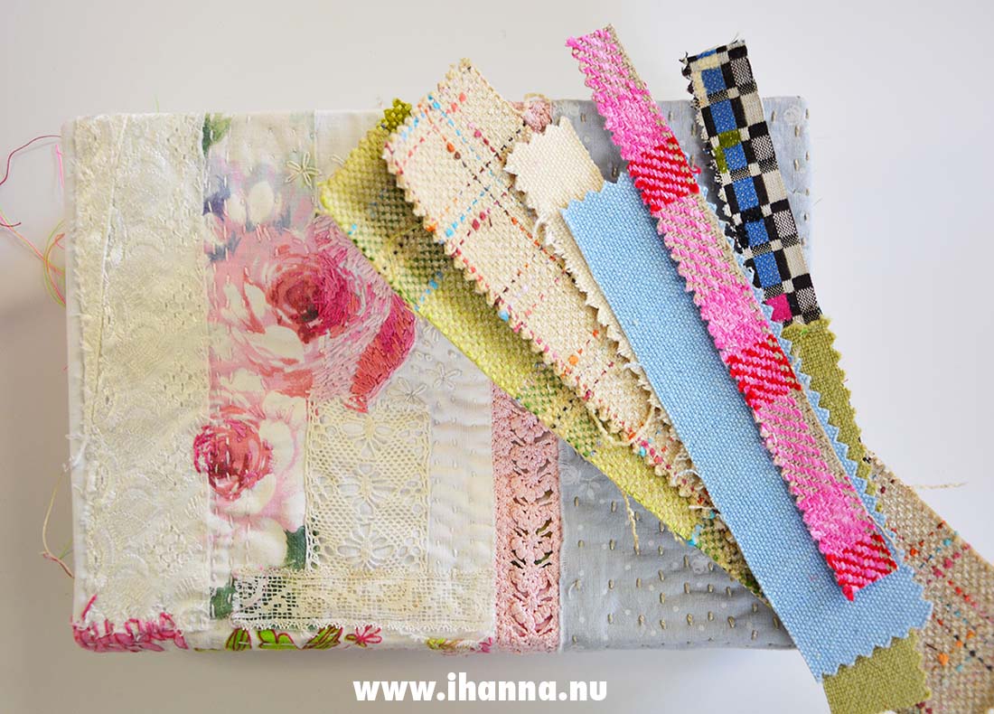 Embroidered cover and Designer Guild fabrics inside to decorate the pages