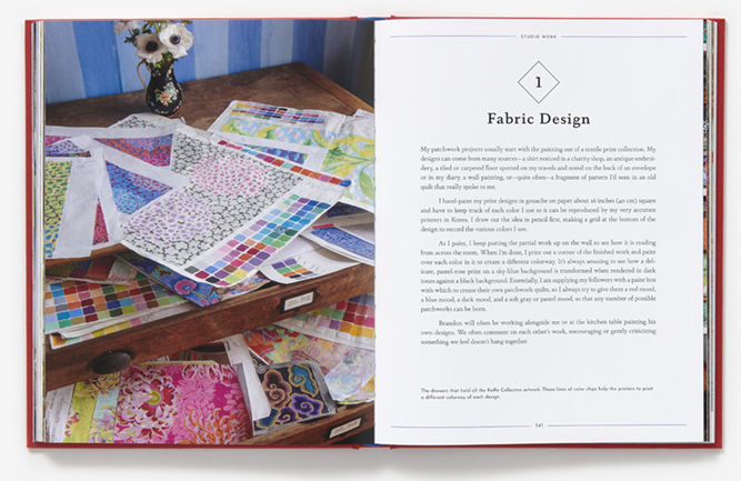 Fabric design - Book spread in Kaffe Fassett in the Studio reviewed by Studio iHanna, Sweden