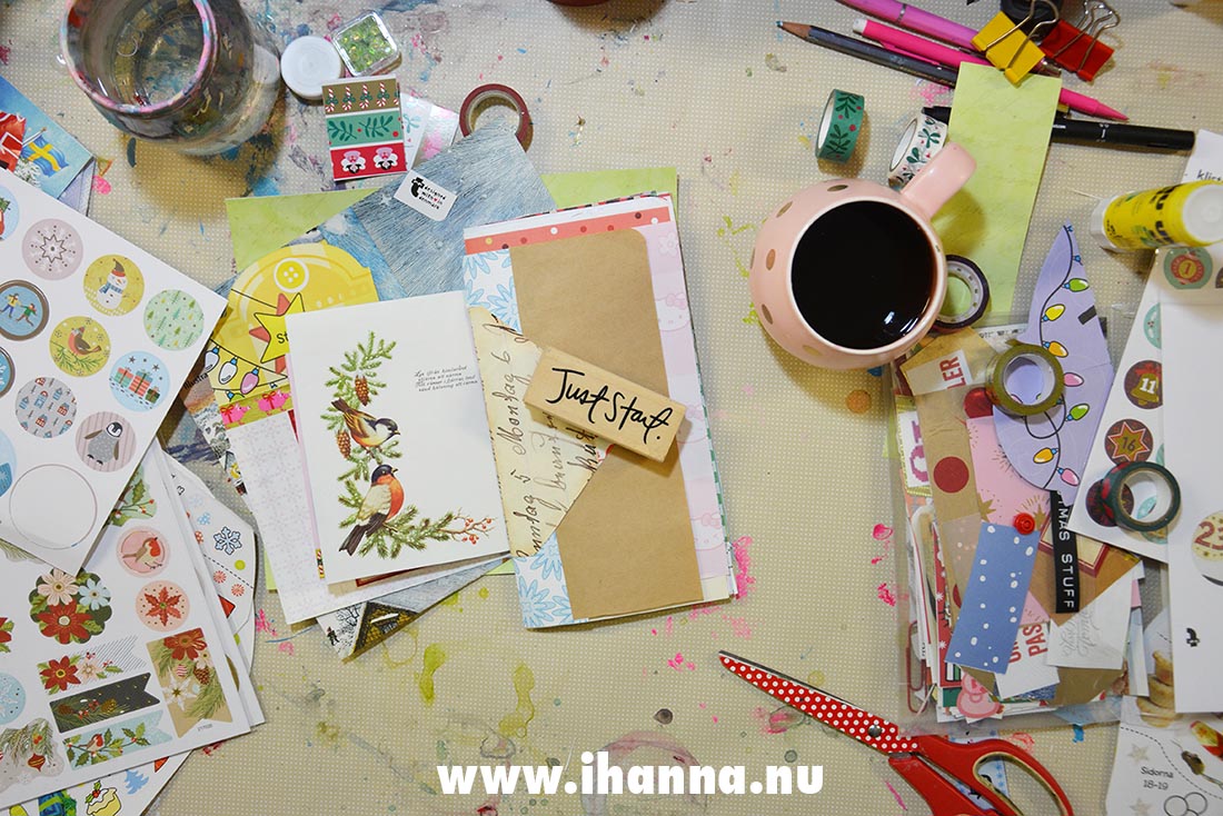 Making Christmas Junk Journals on a messy Studio iHanna desk