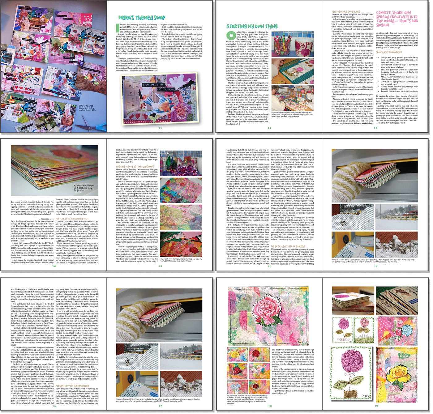 Examples of pages in iHannas DIY Postcard Ideas Book