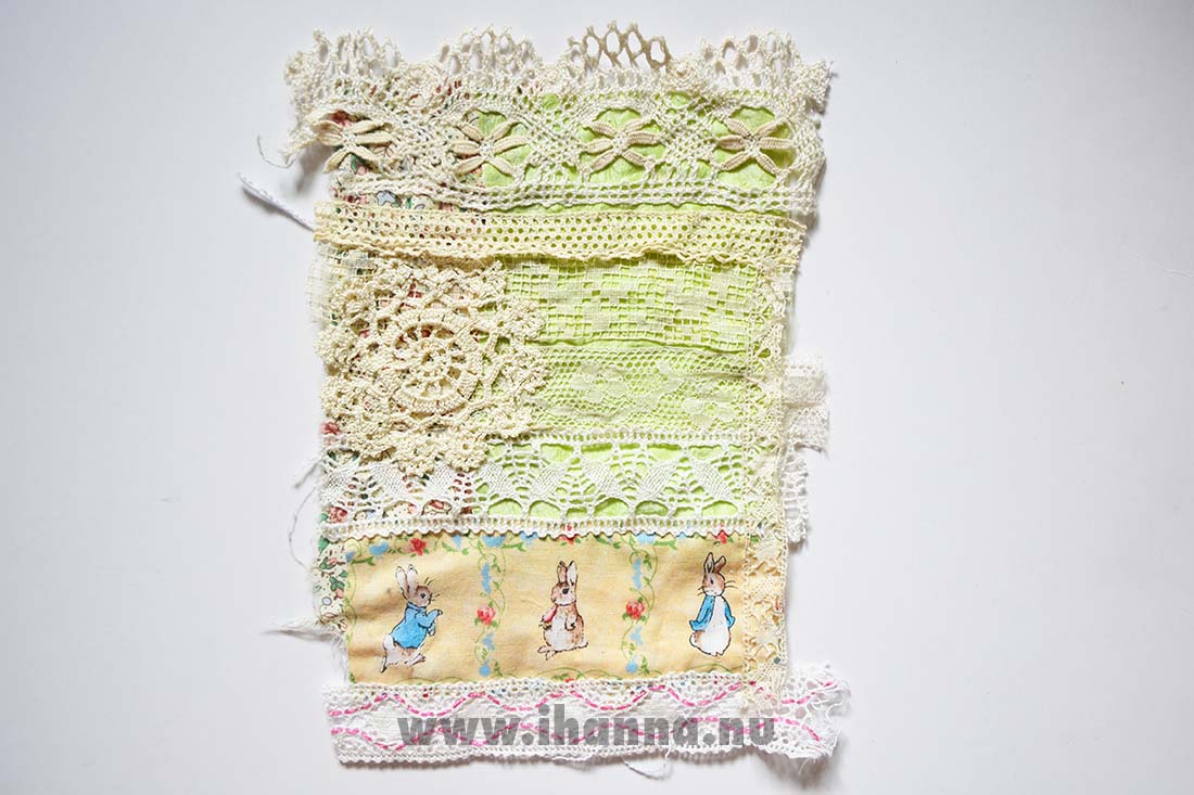 January page vintage lace and bouncing bunny made by Hanna Andersson #roxysjournalofstitchery