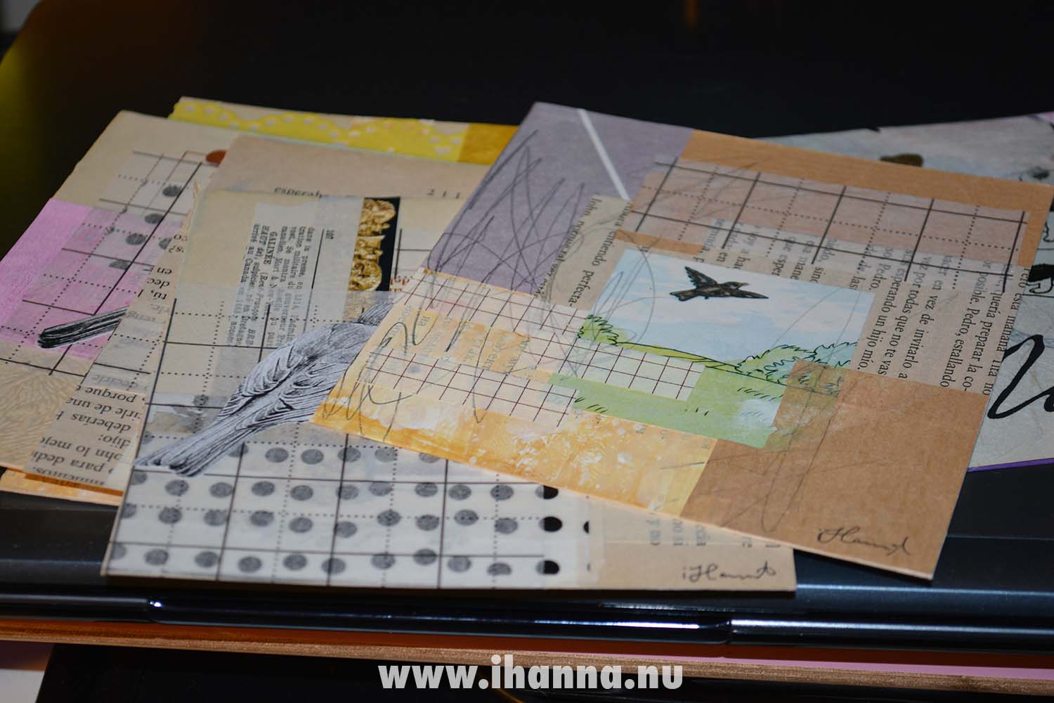A few of my collages in a pile / Photo copyright and art-work by iHanna (Copyright H. Andersson)