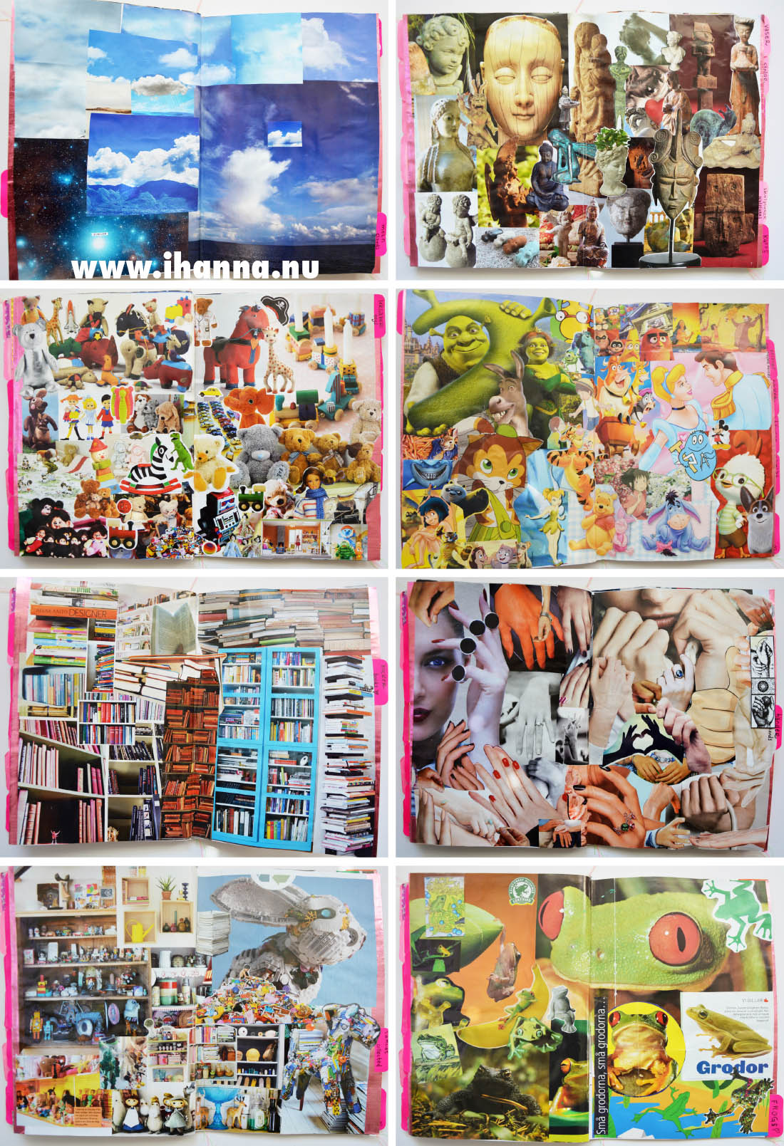 8 full spreads from iHannas En Masse Glue Book with magazine collage