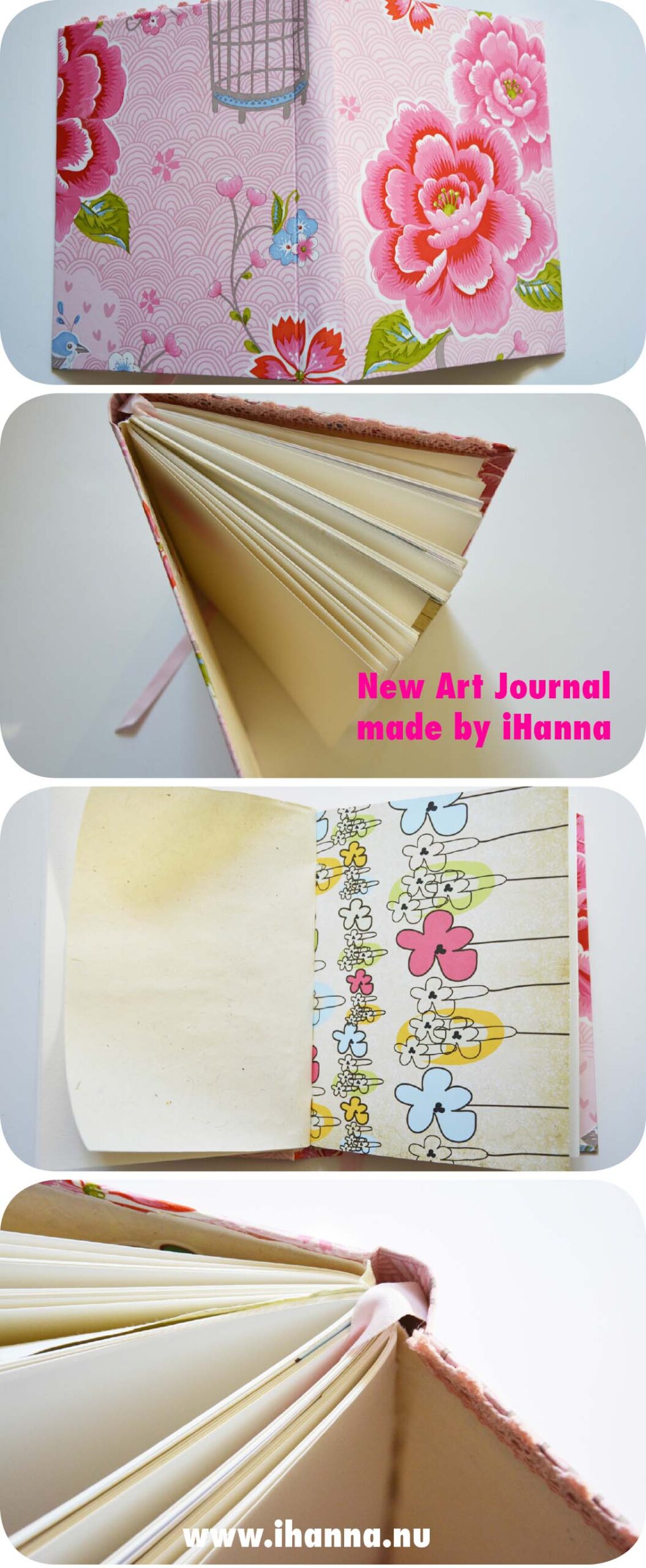Pin this image of a new pink art journal with watercolor papers made by iHanna (Copyright Hanna Andersson)
