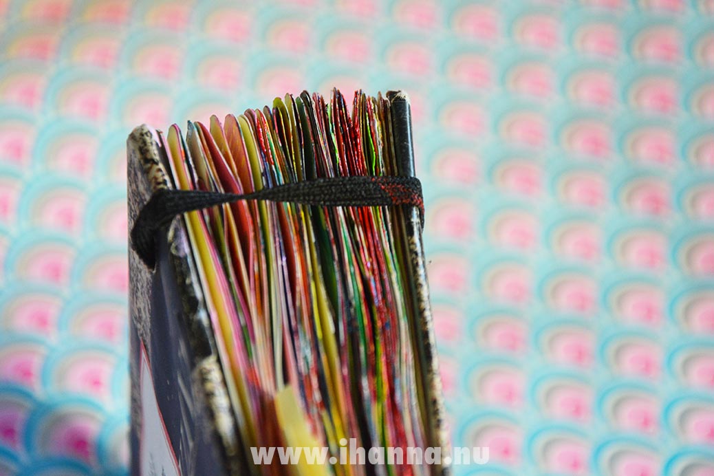 Close up on sketchbook page edges in Moleskine Art Journal.
