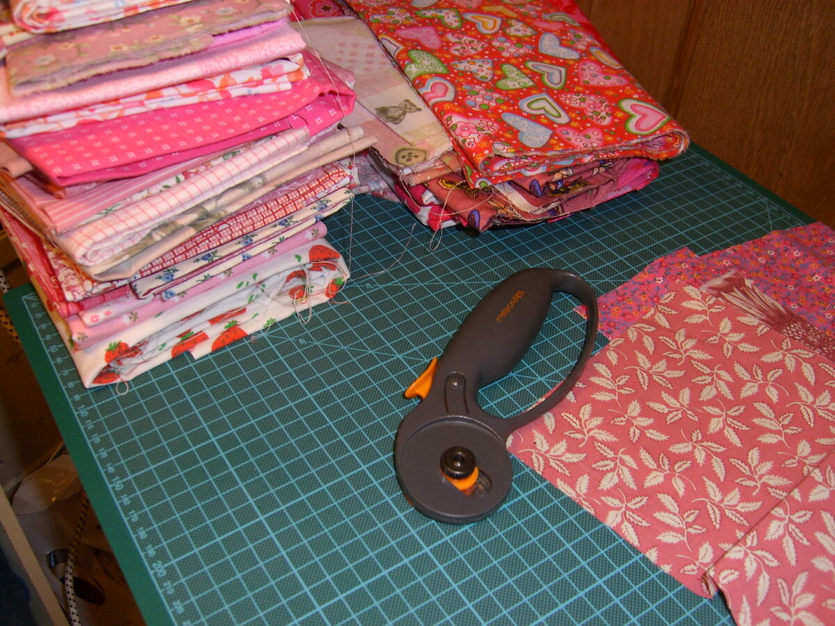 Pink quilting fabric ready to be cut up for my next experiment. Photo copyright Hanna Andersson