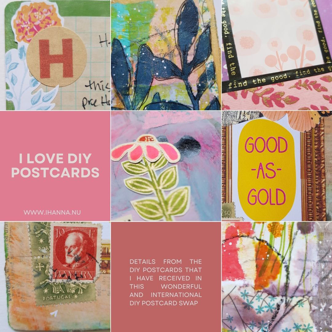 Happy mail is Good as gold on these DIY Postcard details made by artist participating in iHanna's DIY Postcard Swap
