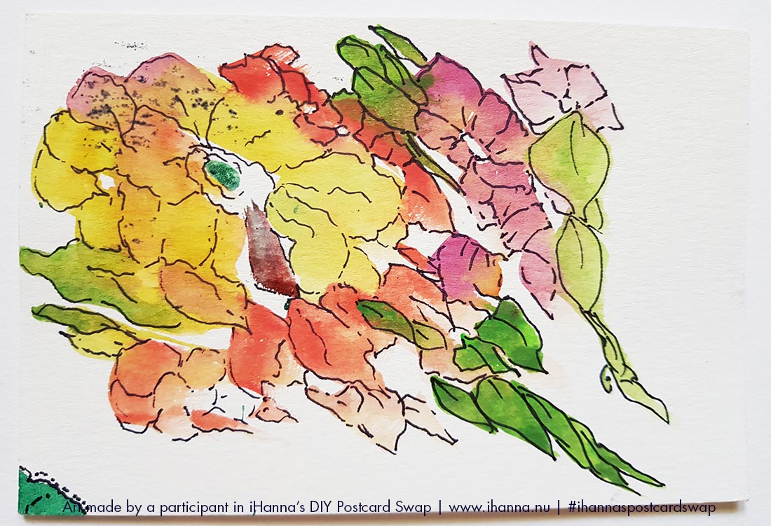 DIY Postcard Flower and leaf made by a participant in iHannas DIY Postcard Swap #ihannaspostcardswap