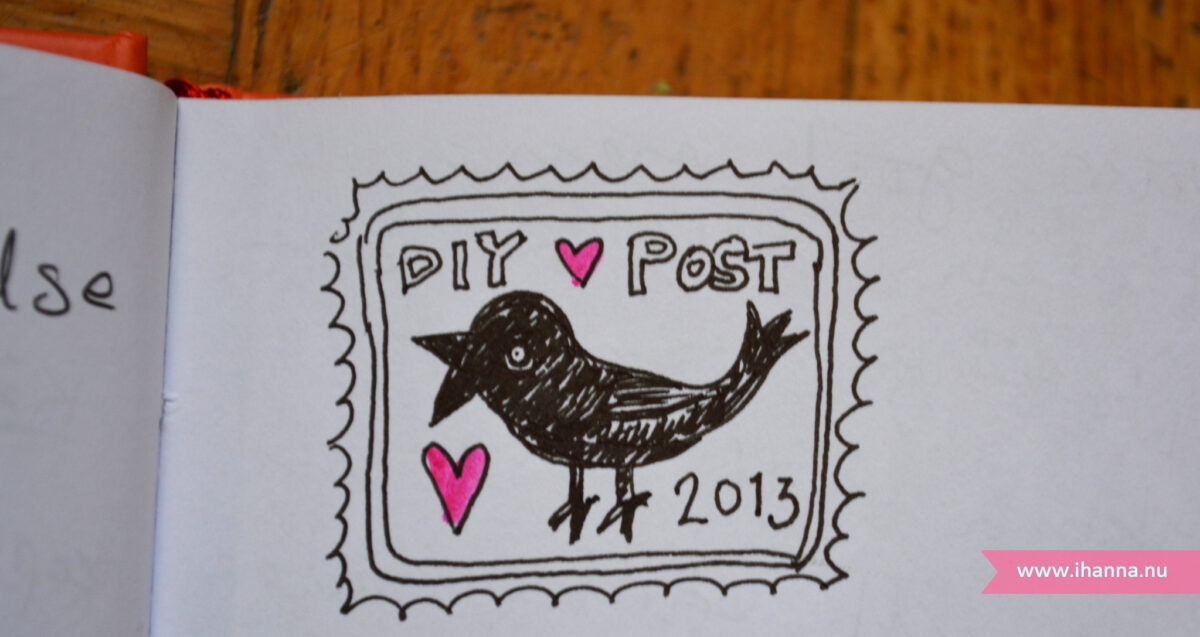 Faux DIY postal stamp doodle in my diary - copyright Hanna Andersson