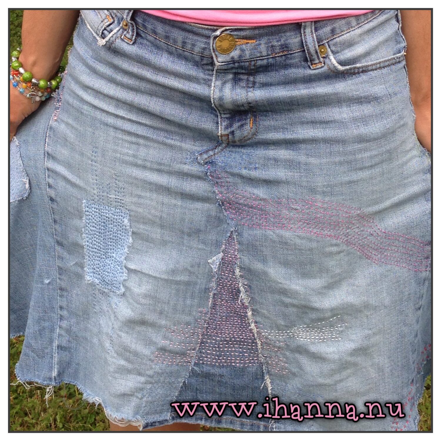 Jeans DIY Skirt Finished sewing and embroidery by iHanna (Photo copyright Hanna Andersson)