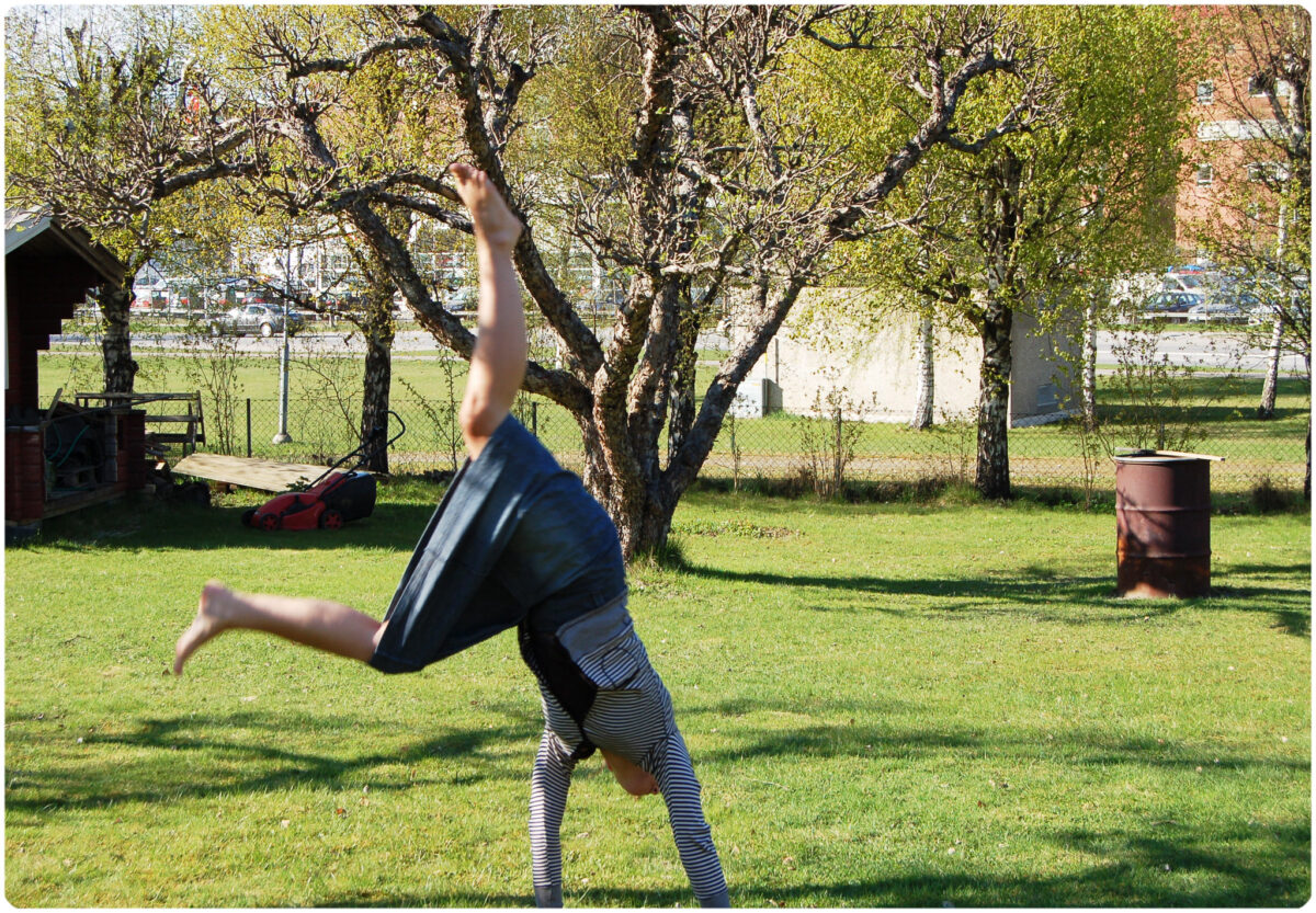 Wherever You Go, There You Are - Cart wheeling me (Copyright Hanna Andersson) Trying hand-stand but not managing it (Copyright Hanna Andersson)
