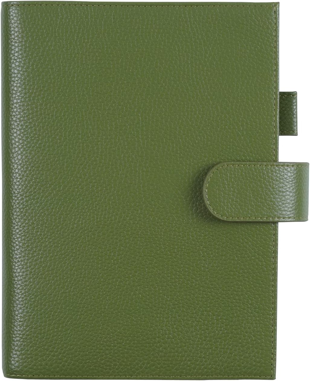 Moterm Leather Cover for A5 Notebooks - Fits Hobonichi, Stalogy and Midori MD Planners, Pocket (Pebbled-Olive)