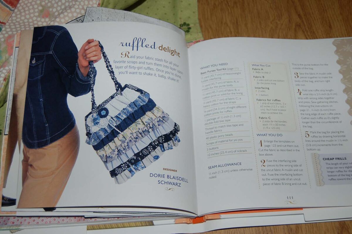 Ruffled delight bag spread (copyright Hanna Andersson) Looking inside the book Pretty Little purses & pouches ruffled delight blue bag that we made (Pretty Little Series) photo copyright Hanna Andersson