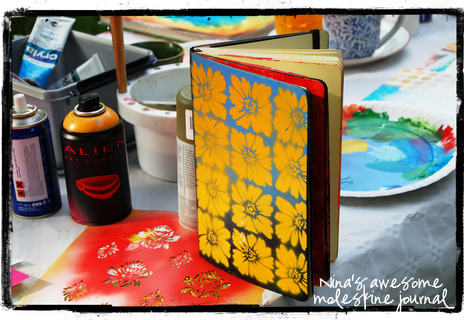 Ninas spray-painted Moleskine notebook journal (Photo copyright Hanna Andersson)