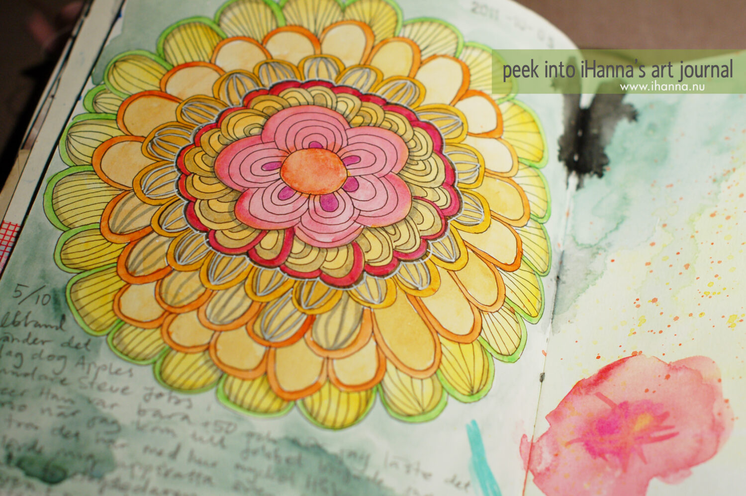 Big yellow flower doodle peek into iHannas art journal (Copyright Hanna Andersson)