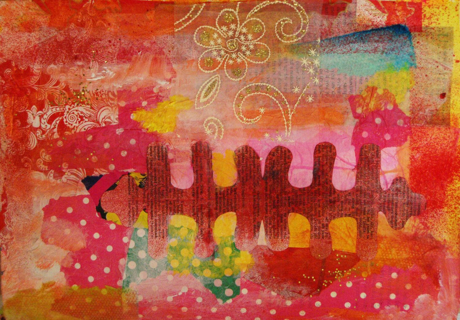 For the crusade braving the elements art journal using fabric and glitter and tissue papers by iHanna (Photo Copyright Hanna Andersson)