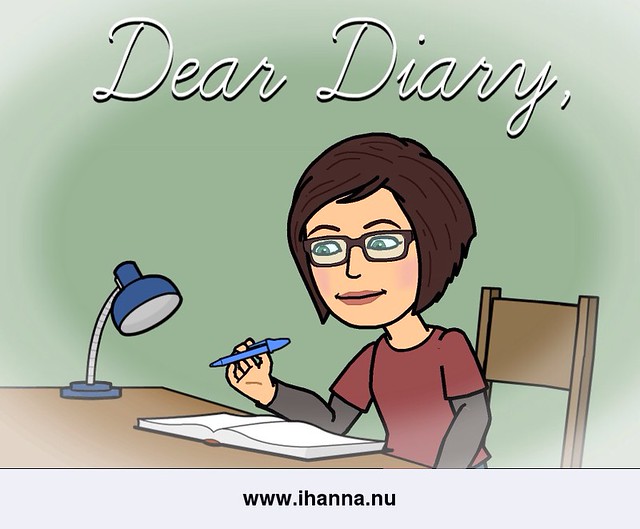 Dear diary bitstrip illustration of me sitting in candlelight writing in a journal