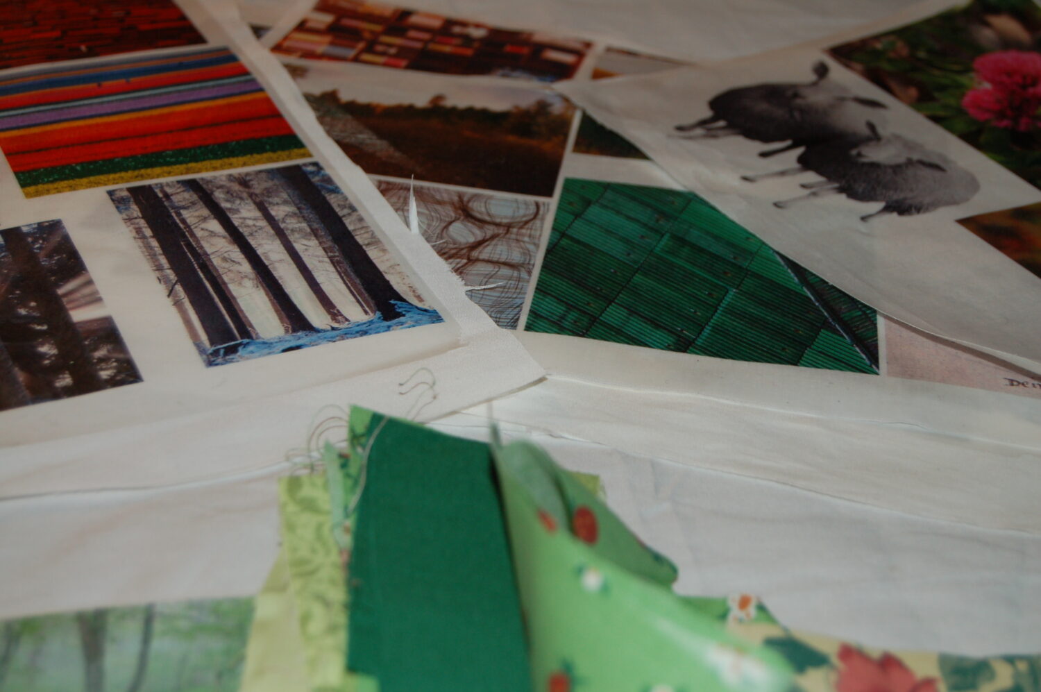 Cutting images in fabrics and photos printed on fabric for the Photo Quilt (Photo Copyright Hanna Andersson, Studio iHanna)