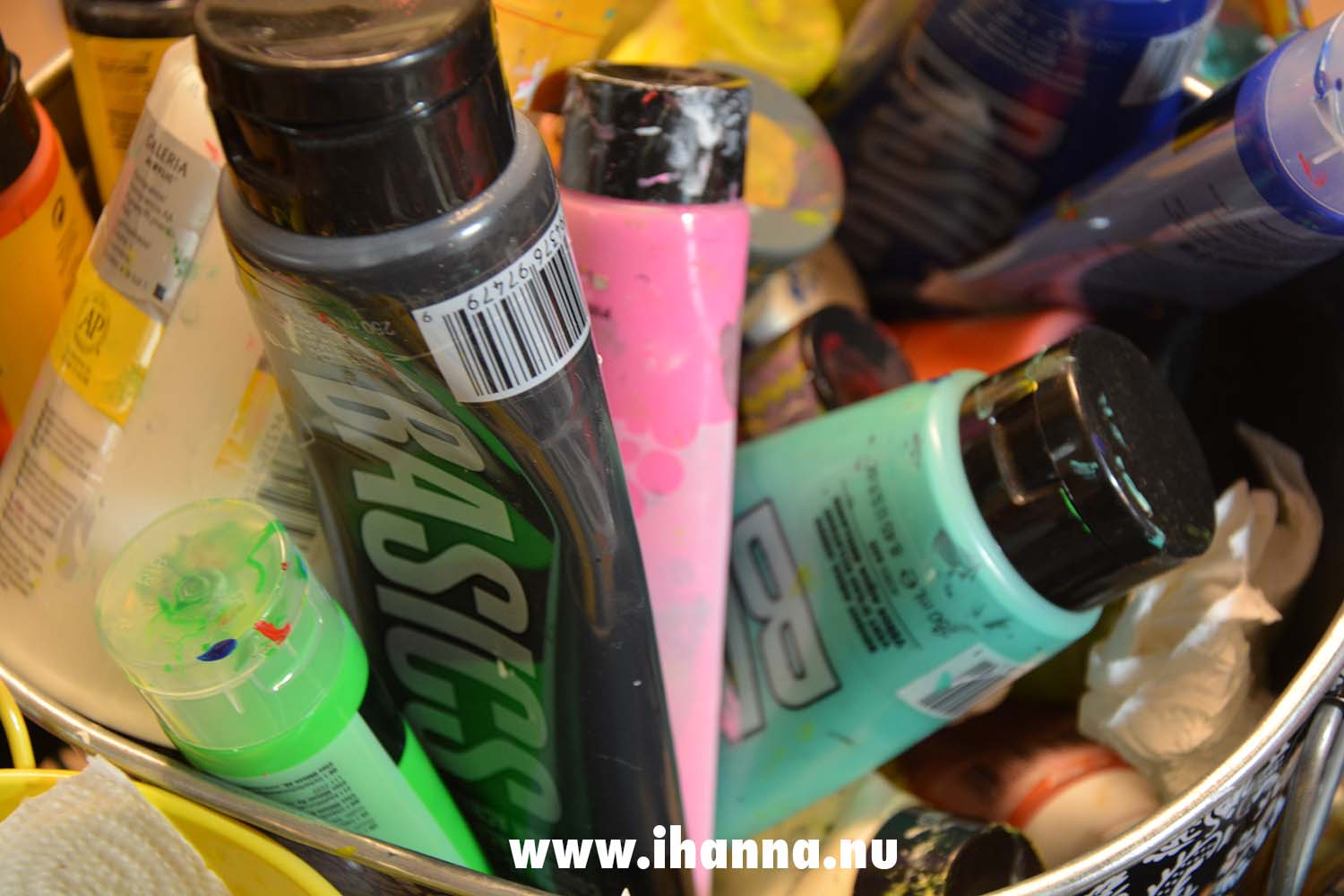 Acrylic paints from different cheap brands to play around with in altered book by iHanna (Photo copyright Hanna Andersson)