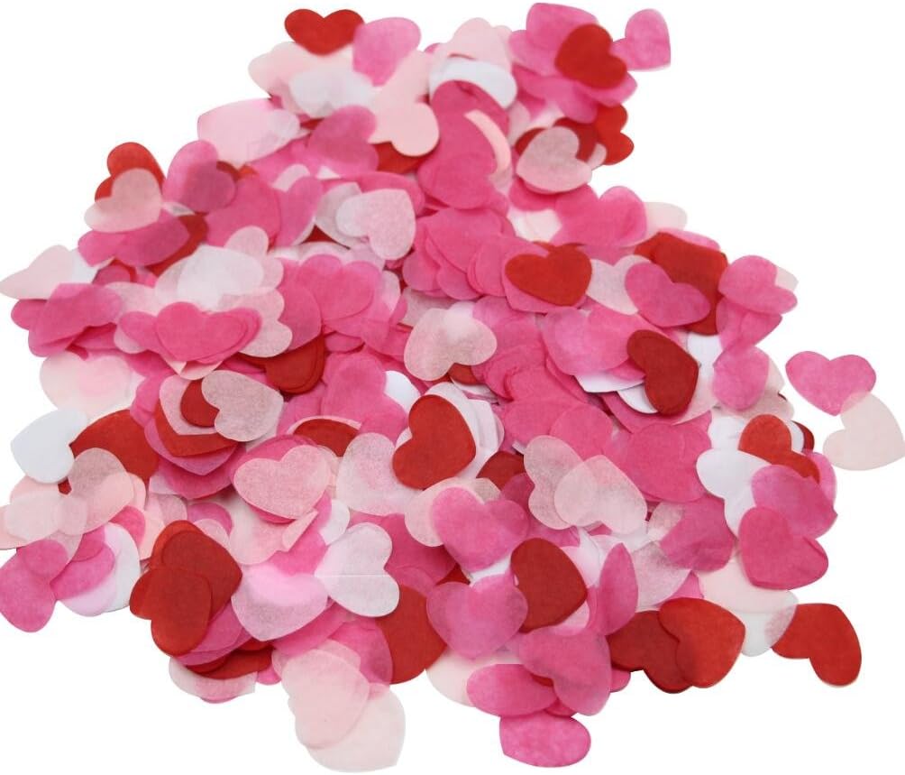Amazon link to one Inch White Pinks Red Tissue Paper Heart Confetti