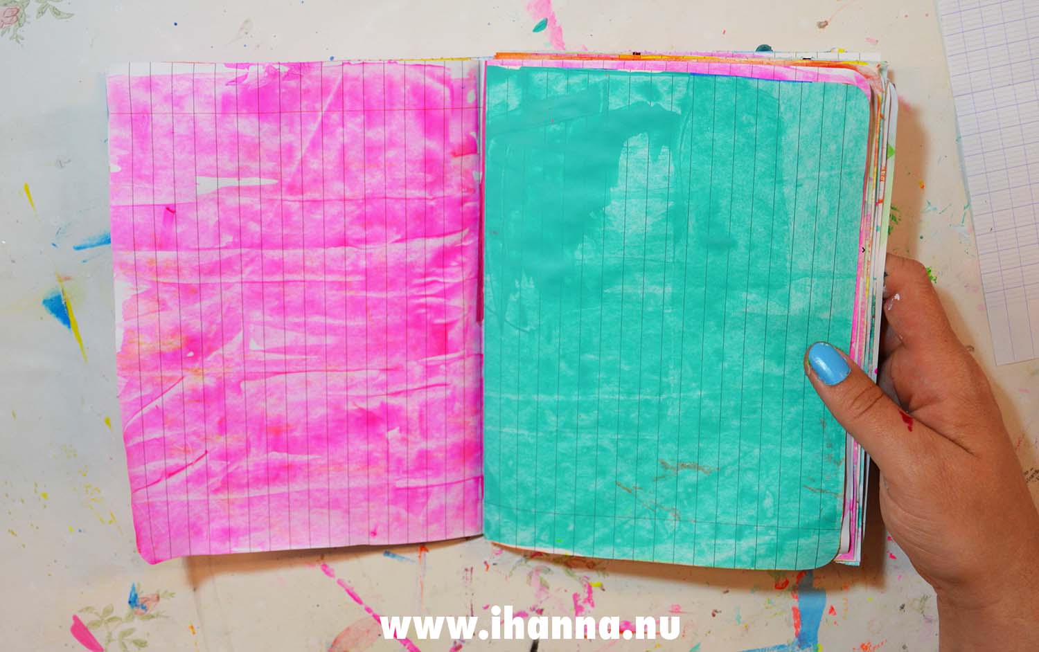 Hand painted lined paper for a notebook of colorful journaling pages (Copyright Hanna Andersson)