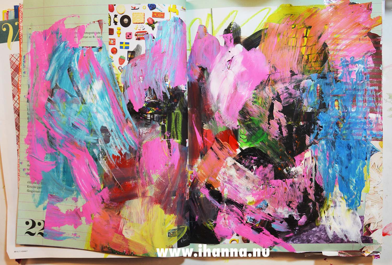Prepped crazy colorful page in altered book by iHanna (Photo copyright Hanna Andersson)