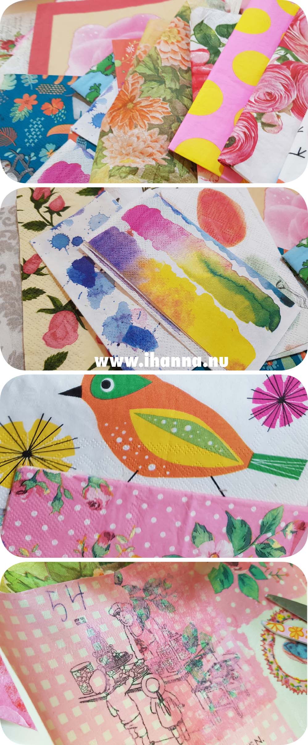 Napkin decoupage as collage fodder in art journaling (Photo copyright Hanna Andersson)
