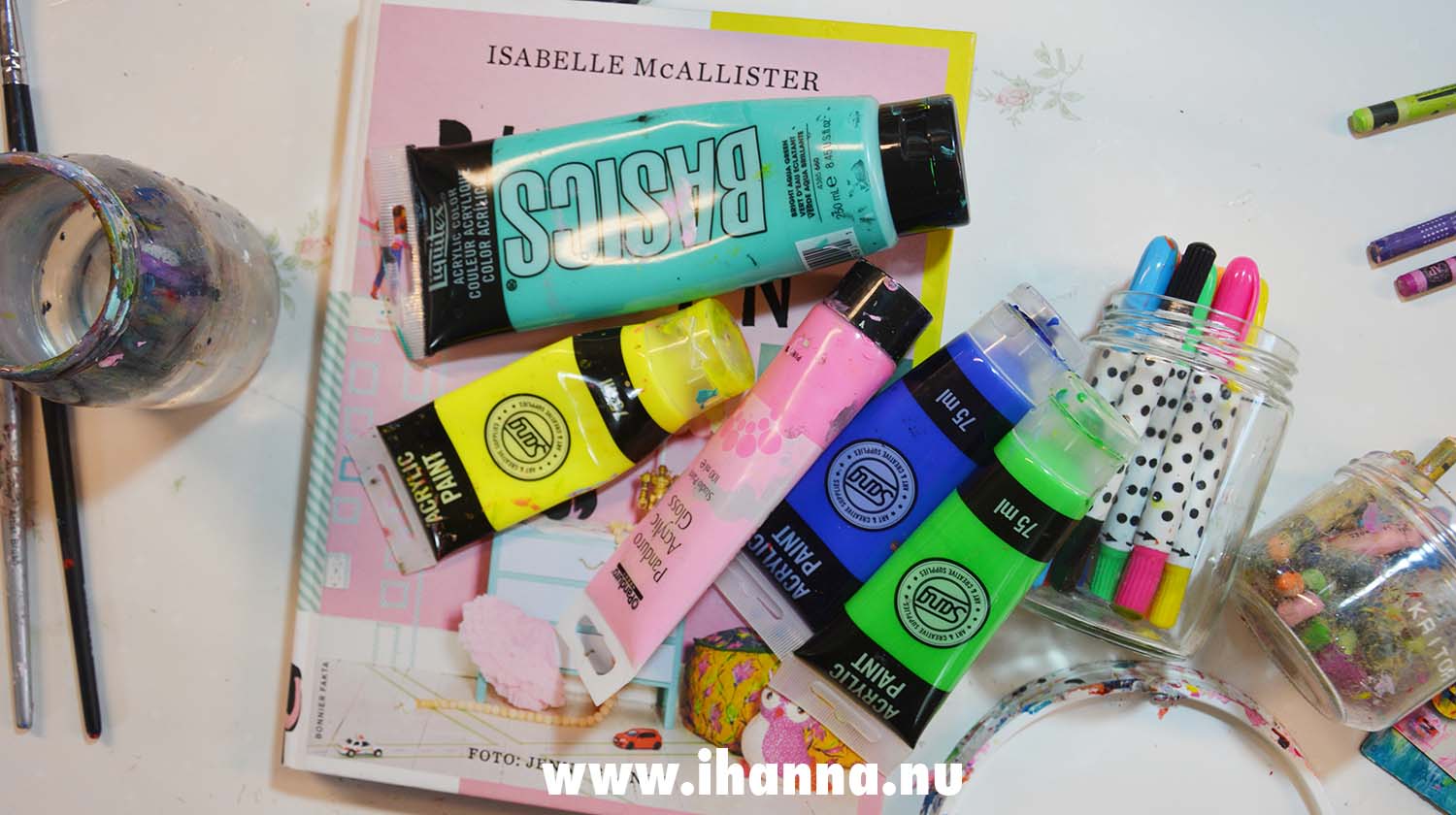 Acrylic paints from different cheap brands to play around with in altered book by iHanna (Photo copyright Hanna Andersson)