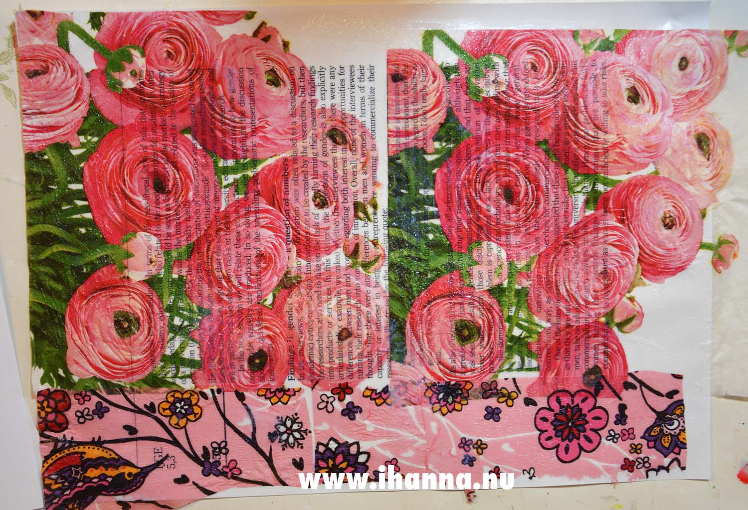 Napkin decoupage as collage fodder in art journaling (Photo copyright Hanna Andersson)