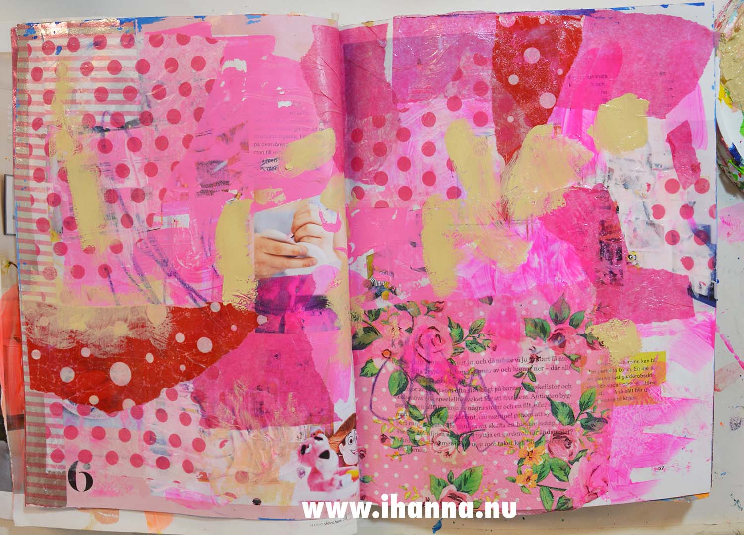 Prepped pink page in altered book by iHanna (Photo copyright Hanna Andersson)