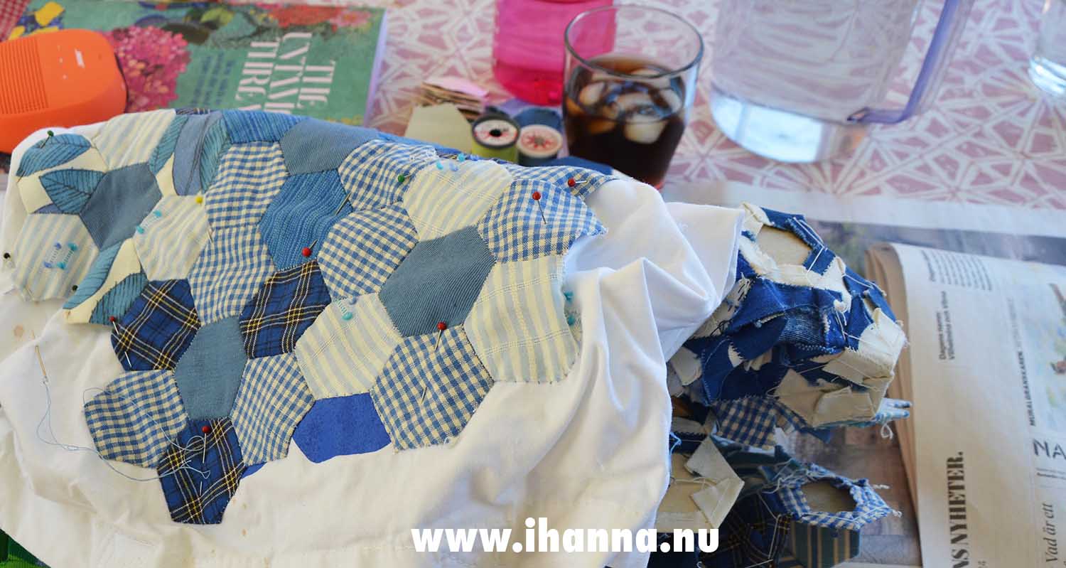 Starting to pin a hexagon project on the veranda (Photo copyright Hanna Andersson)