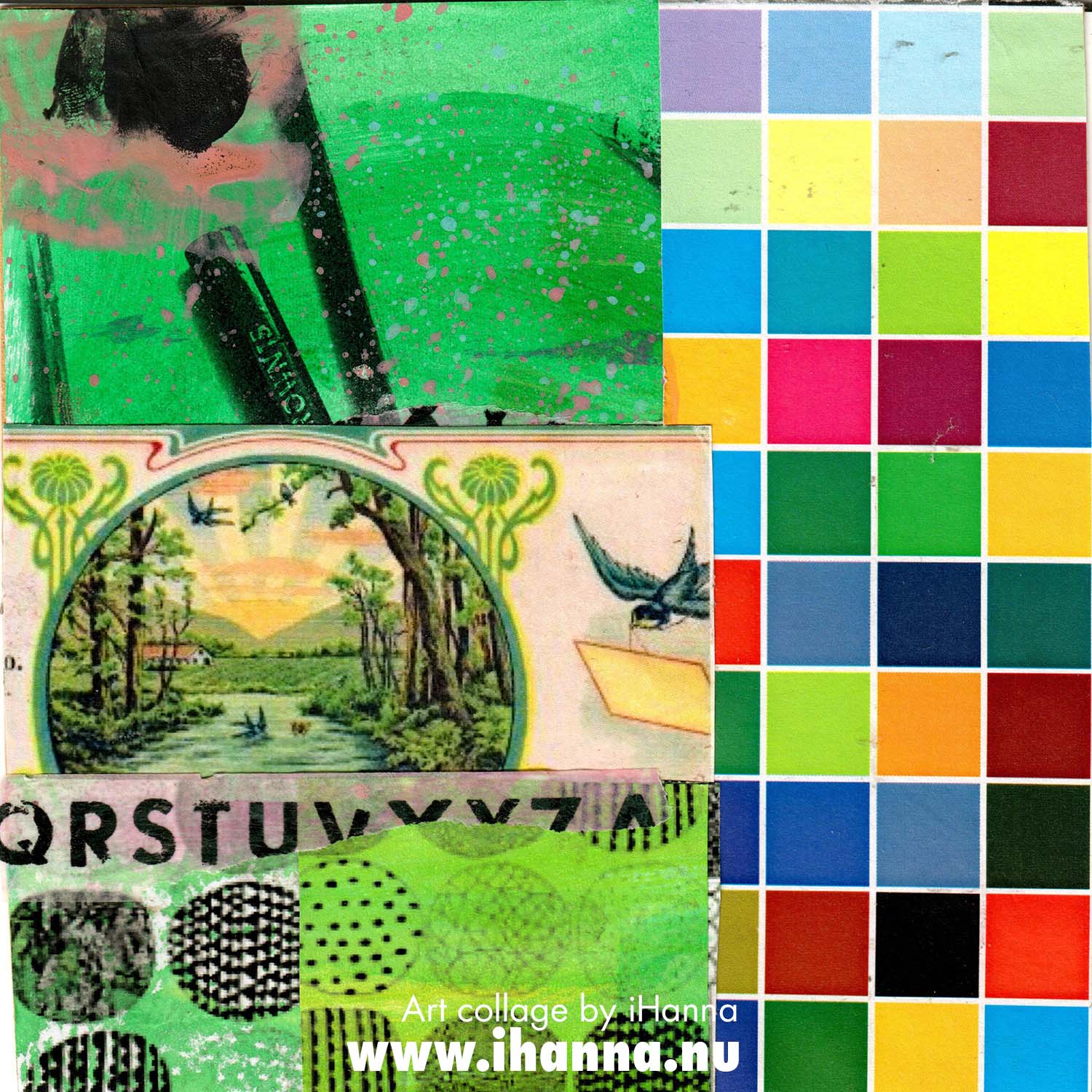 Week 3 of 365 collages in 2025. No 18. Before dawn Handmade square art collage made in 2025 by iHanna (Copyright Hanna Andersson)