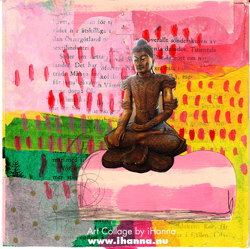 Square collage by iHanna with colorful patterned paper background in iHannas 365 collages 2025 (Copyright Hanna Andersson)