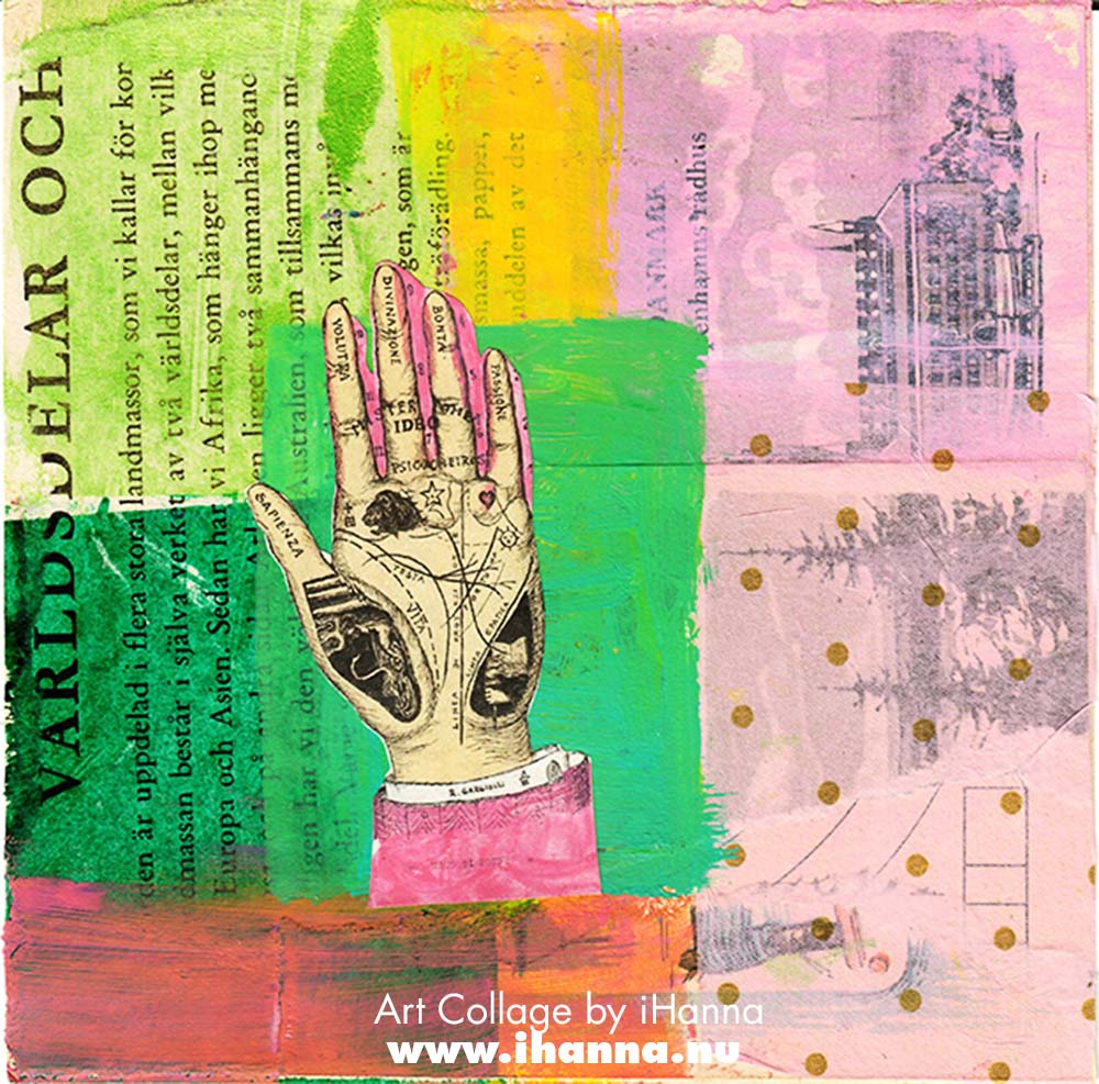 Square collage by iHanna with colorful patterned paper background in iHannas 365 collages 2025 (Copyright Hanna Andersson)