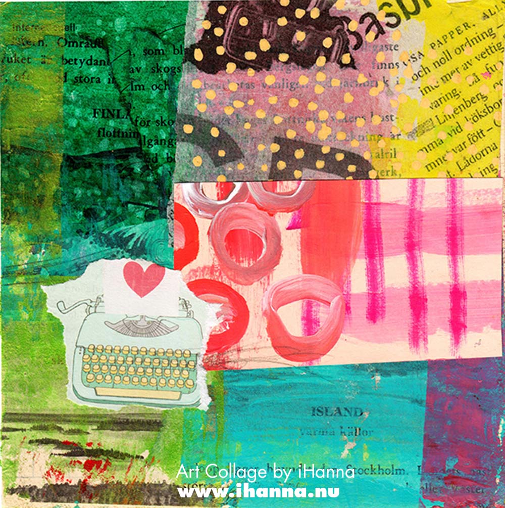 Square collage by iHanna with colorful patterned paper background in iHannas 365 collages 2025 (Copyright Hanna Andersson)