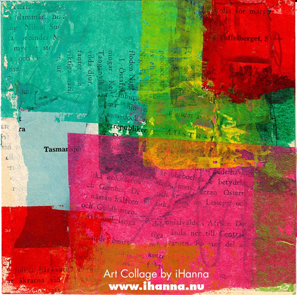 Square collage by iHanna with colorful patterned paper background in iHannas 365 collages 2025 (Copyright Hanna Andersson)